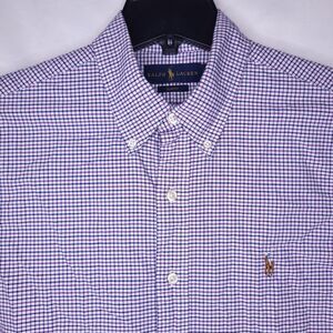 Ralph Lauren Shirt Mens Large Check Blue, Purple Slim Fit